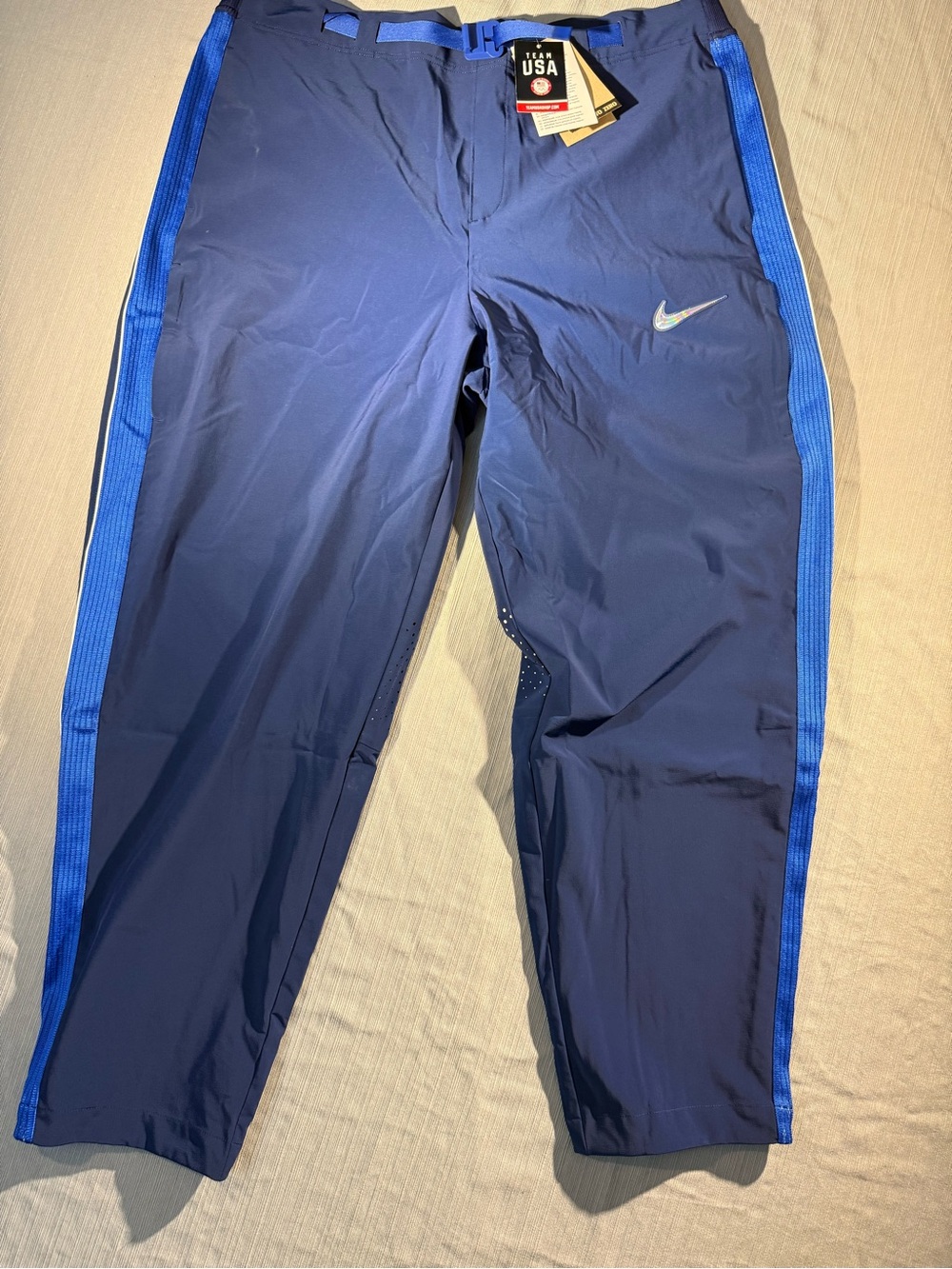 Nike Navy Track Pants with Royal Blue Side Panels - Picture 1 of 5